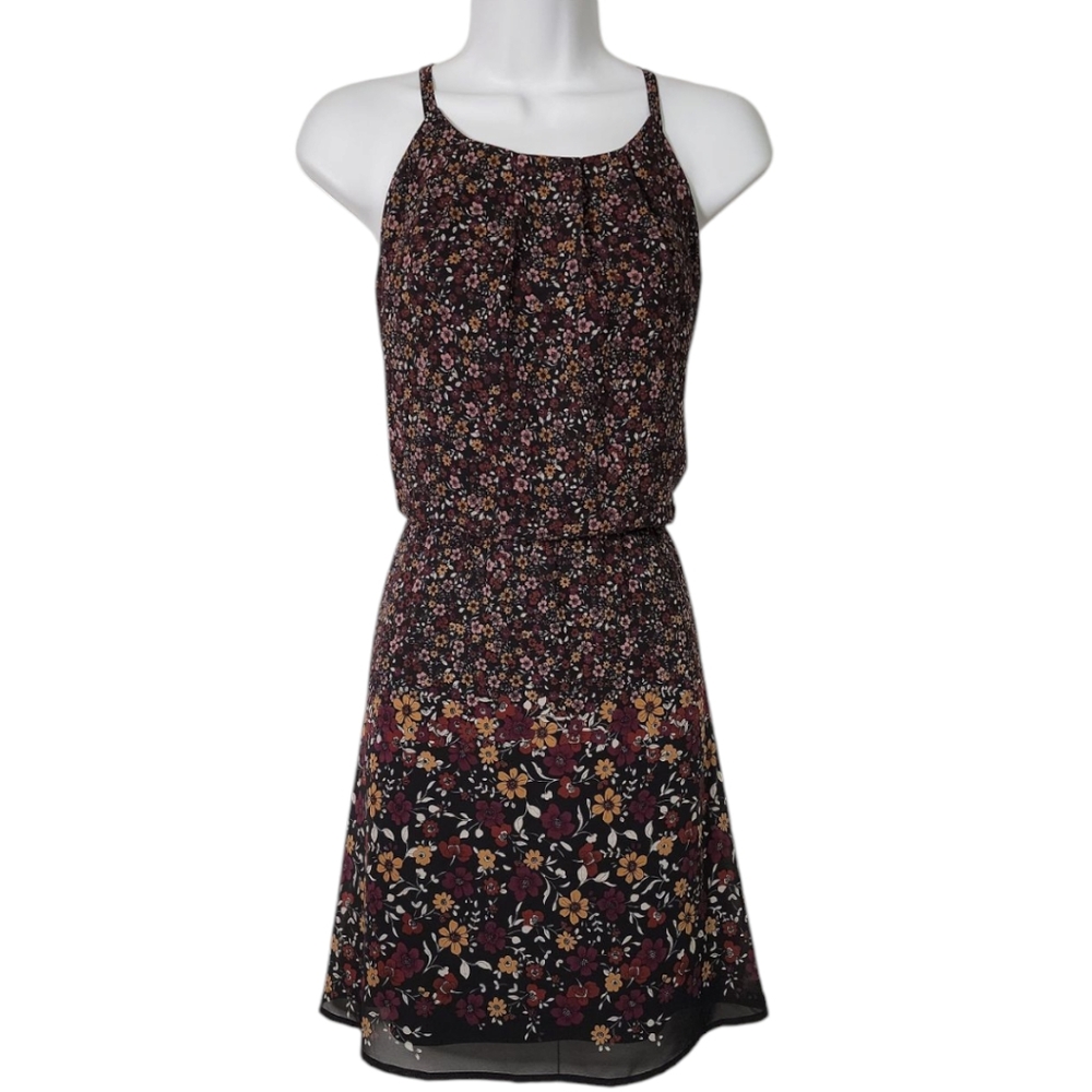 Maurices Womens Medium Earthy Floral Flowy Elastic Cut Out Back Lined Dress